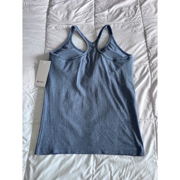 New Lululemon Ebb to Street Tank Top Size 14 W/Bra Hip Length Washed Denim Blue - Picture 7 of 11